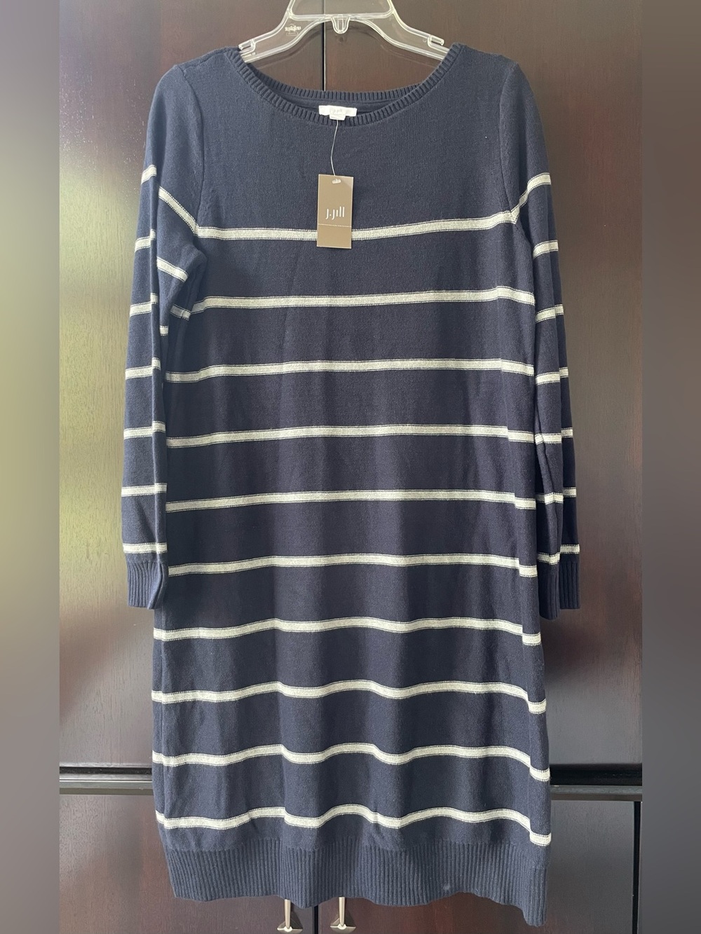 J. Jill NWT Navy and White Striped Crewneck Sweater Dress